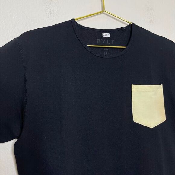 BYLT Mens TShirt Drop Cut Lux SS Small Pocket Essential Short Sleeve Black - Picture 1 of 12